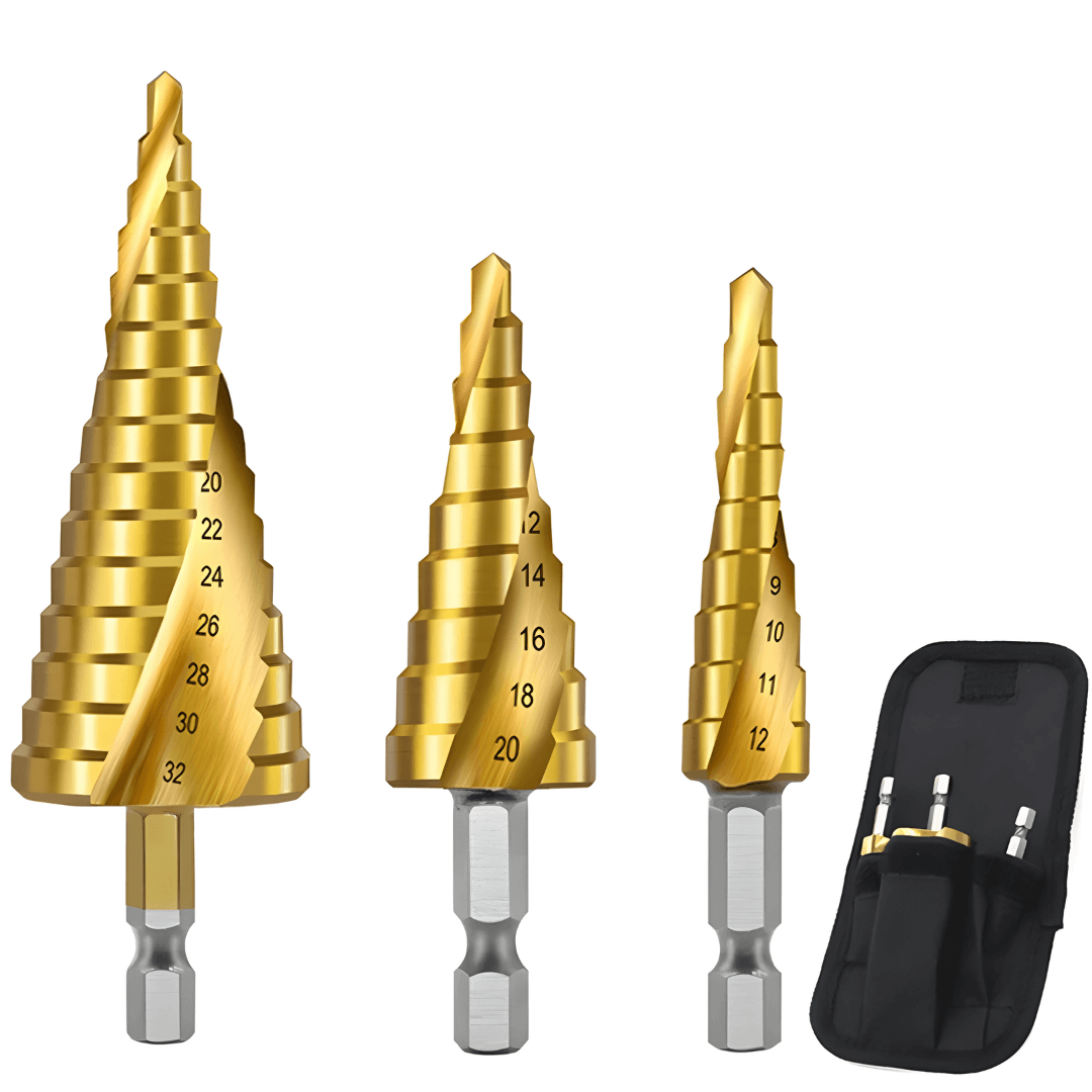 Set of 3 Drill Bits with Flutes for Drilling Metal, Stainless Steel, Wood.